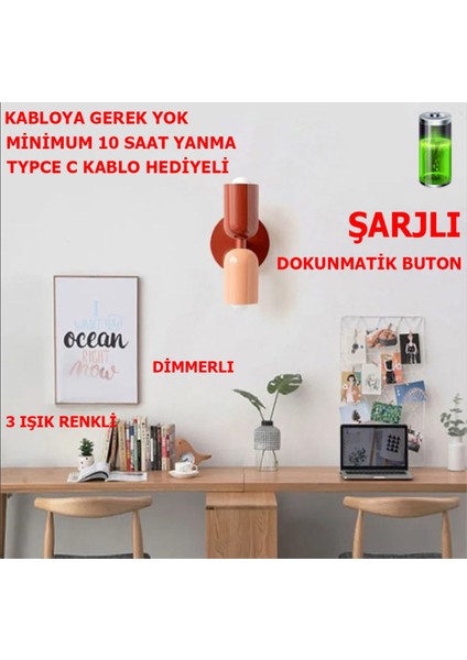 Nordic Şarjlı Dimmerlı Dokunmatik Aplik