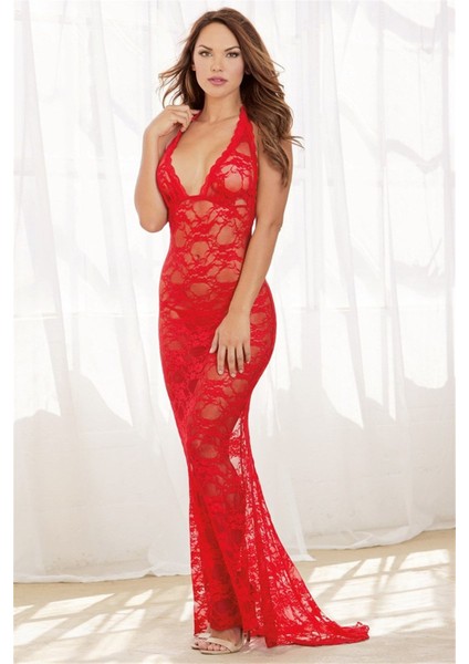 Arias Closet Dantel Kırmızı Uzun Gecelik OZN-3518