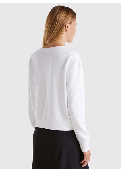 Bisiklet Yaka Beyaz Kadın Sweatshırt 3J68D107Z