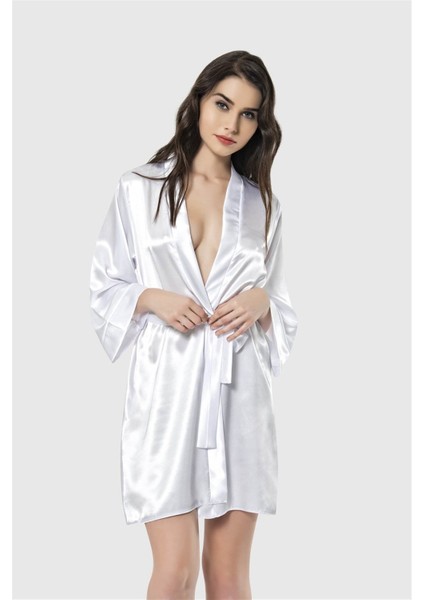 Arias Closet Beyaz Kısa Saten Sabahlık OZN-12534