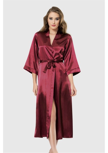 Arias Closet Bordo Uzun Saten Sabahlık OZN-12548