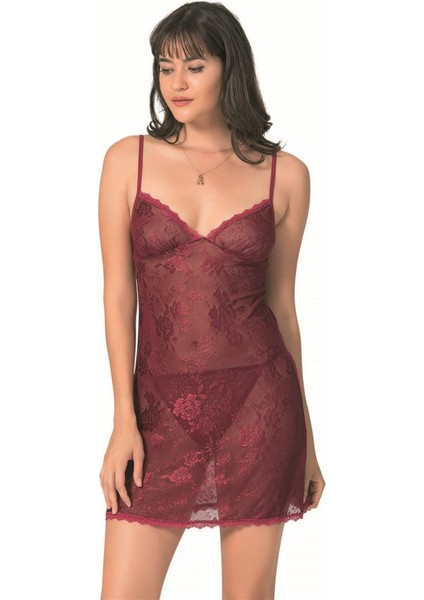 Arias Closet Bordo Kısa Jakarlı Gecelik OZN-12710