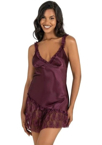 Arias Closet Mürdüm Kısa Saten Gecelik 8238 OZN-22638