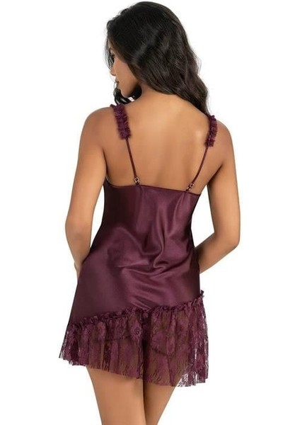 Arias Closet Mürdüm Kısa Saten Gecelik 8238 OZN-22638
