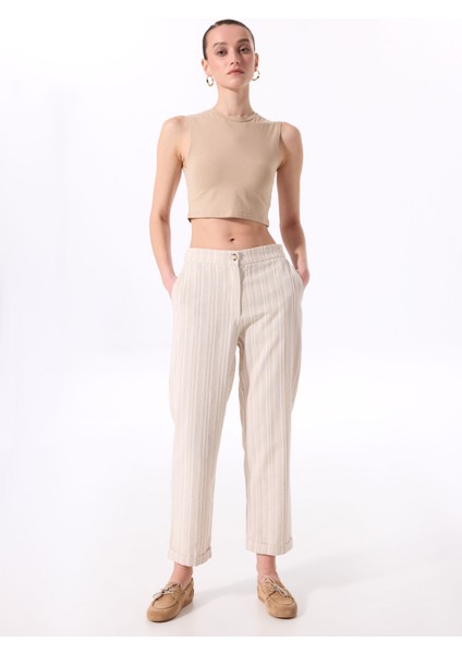 Lastikli Bel Rahat Beyaz - Bej Kadın Pantolon FC5SL-PNT0057