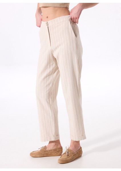 Lastikli Bel Rahat Beyaz - Bej Kadın Pantolon FC5SL-PNT0057 fırsatları