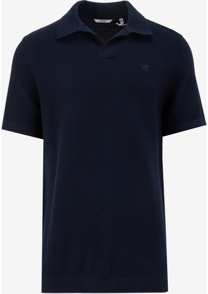 Apaş Yaka Regular Fit Nakışlı Lacivert Erkek Kazak M5SM-KZK1447