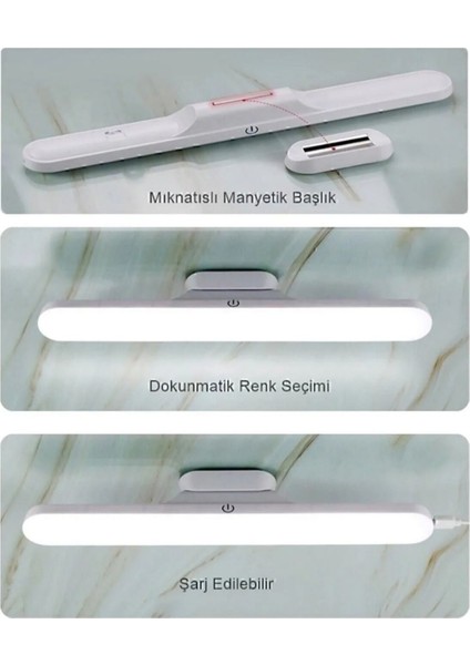 Dolap Için Mutfak Tezgah Şarjlı LED Işık USB Şarjlı Kablosuz Mıknatıslı LED Lamba 3 Farklı Işık Ren