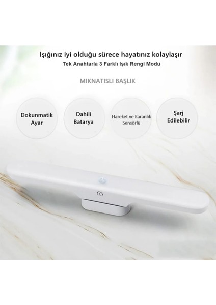 Dolap Için Mutfak Tezgah Şarjlı LED Işık USB Şarjlı Kablosuz Mıknatıslı LED Lamba 3 Farklı Işık Ren