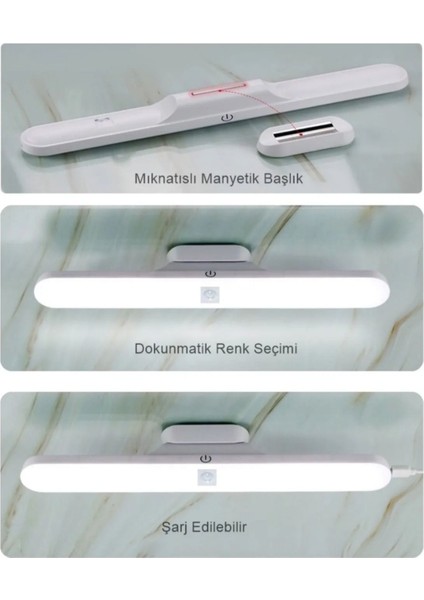 Mutfak Tezgah Dolap Için Şarjlı LED Işık USB Şarjlı Kablosuz Mıknatıslı LED Lamba 3 Farklı Işık Ren