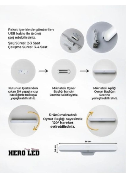 Mutfak Tezgah Dolap Için Şarjlı LED Işık USB Şarjlı Kablosuz Mıknatıslı LED Lamba 3 Farklı Işık Ren