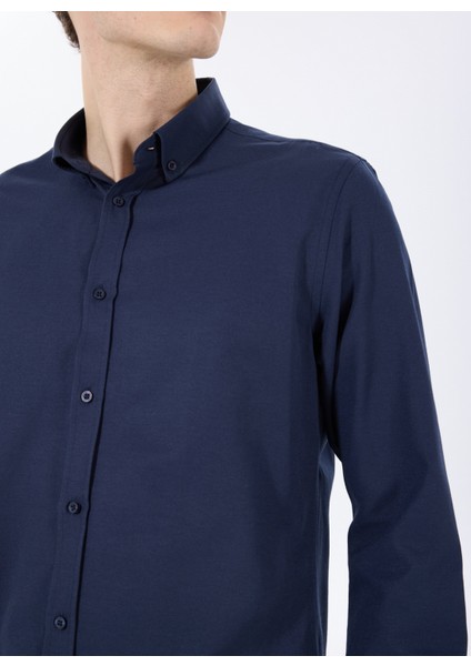 Basic Düğmeli Yaka Düz Lacivert Erkek Gömlek Maydos 503 fırsatları