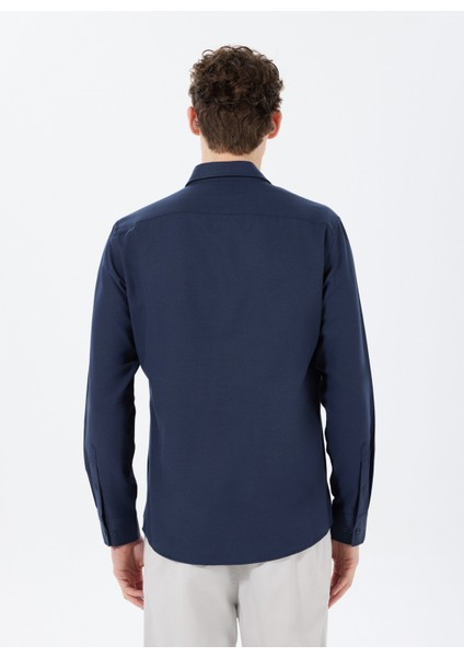 Basic Düğmeli Yaka Düz Lacivert Erkek Gömlek Maydos 503 indirimleri