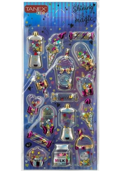 Tanex Kıds TNX-26055 Dekoratif Etiketler - Shınıng Magıc Puffy Stıcker