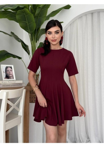 Butik Crem Pliseli Elbise