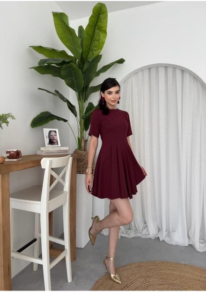 Butik Crem Pliseli Elbise