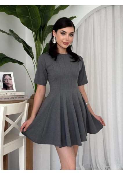 Butik Crem Pliseli Elbise