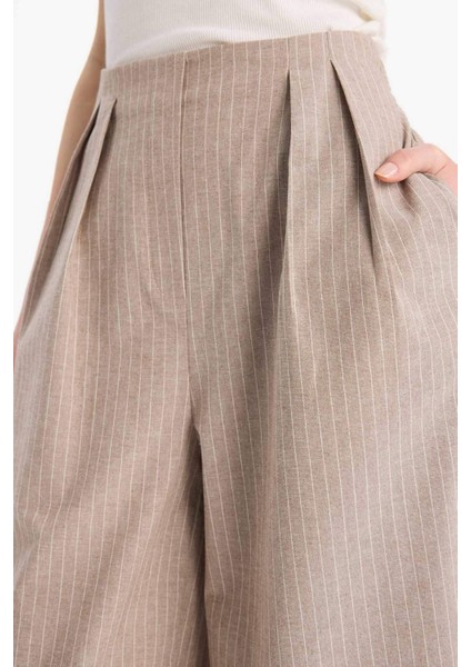 Harem Çizgili Pensli Keten Karışımlı Pantolon E4564AX25SP