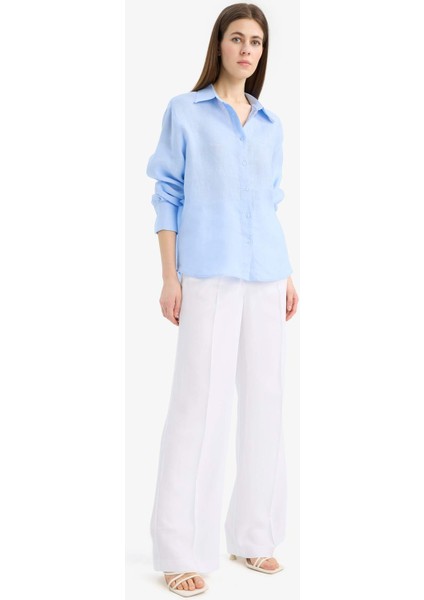 %100 Keten Oversize Geniş Kalıp Uzun Kollu Gömlek Z6638AZ25SP