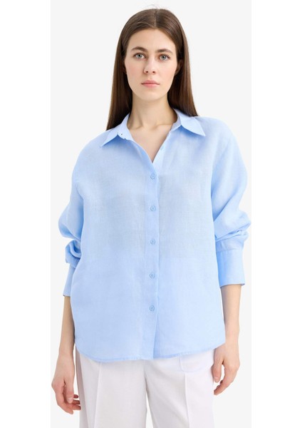 %100 Keten Oversize Geniş Kalıp Uzun Kollu Gömlek Z6638AZ25SP