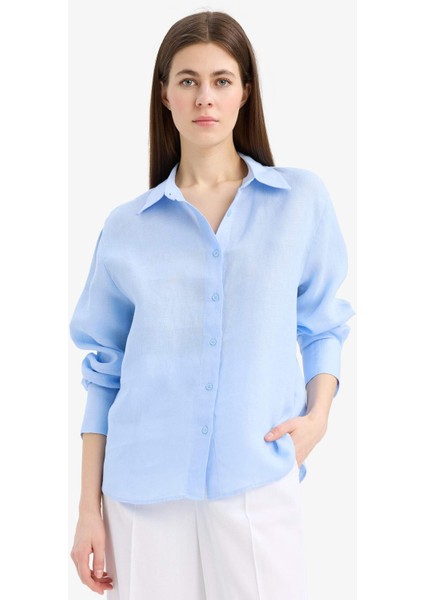 %100 Keten Oversize Geniş Kalıp Uzun Kollu Gömlek Z6638AZ25SP
