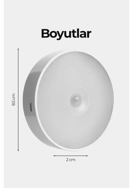 Typ-C USB Şarjlı Akıllı Hareket Sensörlü Kablosuz Spot LED Lamba Beyaz Işık 5 Adet