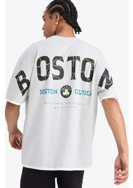 Defactofit Nba Boston Celtics Oversize Geniş Kalıp Bisiklet Yaka Kısa Kollu TIŞÖRT E0131AX25SP