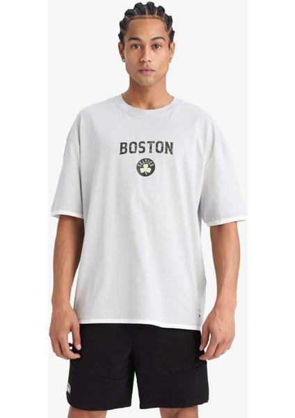 Defactofit Nba Boston Celtics Oversize Geniş Kalıp Bisiklet Yaka Kısa Kollu TIŞÖRT E0131AX25SP