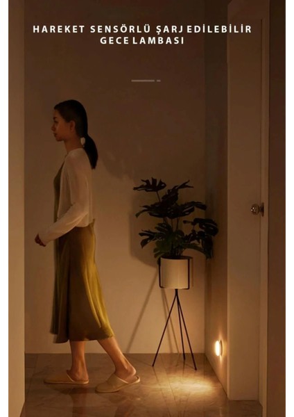 8 Ledli Beyaz Renk Hareket Sensörlü USB Şarjlı LED Işık Lamba Dolap Içi Koridor Type-C 5 Adet