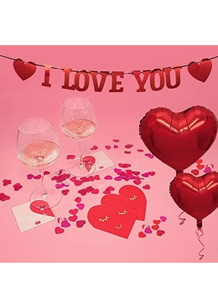 - Romantik Dekorasyon, Kağıt Çelenkler, 2 Adet Kalp Şeklinde Altlık, 5 Balon, 2 Kağıt Peçete, Iki Renkli Kağıt Konfeti fiyatları