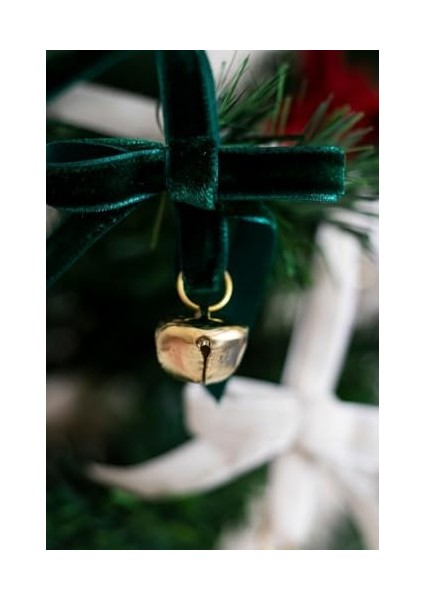 & Stone Yılbaşı Kadife Kurdele Gold Zilli Zincir Noel Çam Ağaç Süsü