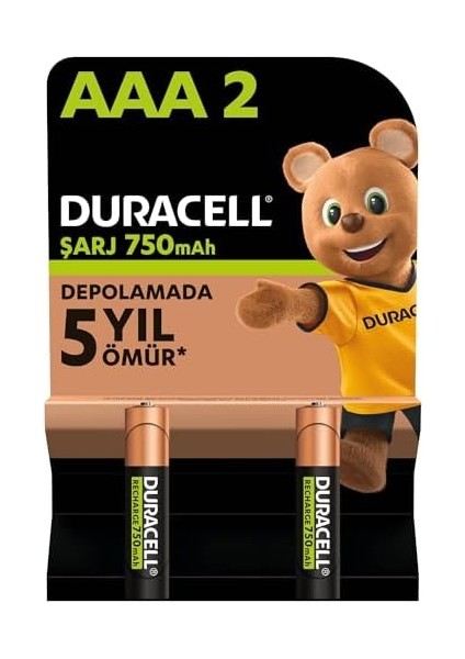 Şarj Edilebilir Aaa Ince Kalem Pil (2'li Paket) 750 Mah Nimh, 1000 Sarj Döngüsü, Önceden Sarj Edilmiştir
