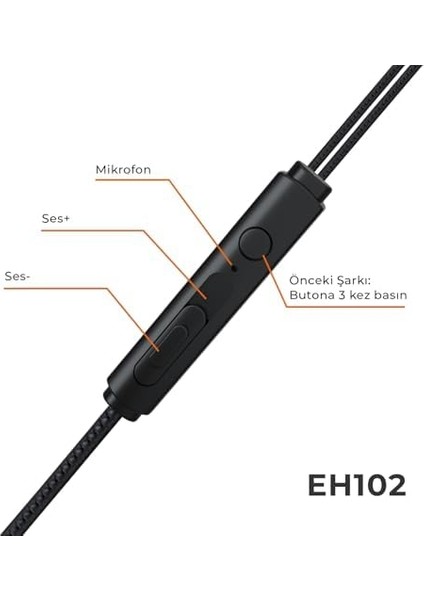 EH102 Kablolu Type-C Girişli Mikrofonlu Kulak Içi Kulaklık - Çift Sürücülü, Sağlam Kablo Yapısı, Spor, Iş, Oyun Için, Evrensel Uyum, Dahili Hd Net Ses, Dual Driver Mikrofon Siyah