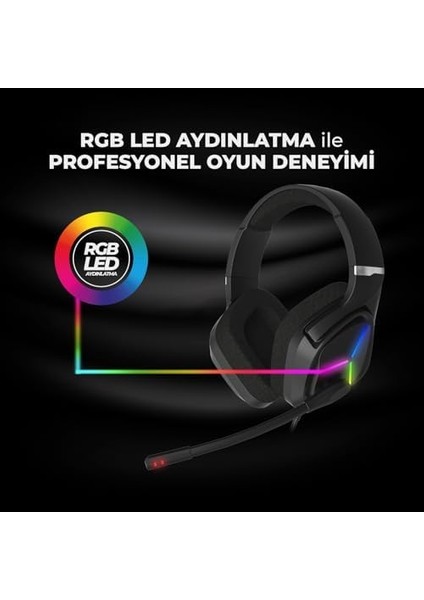 Lenovo Lecoo HT406 3.5mm Jack+Usb Kulak Üstü Rgb LED Aydınlatmalı, 50MM, 100DB Ses Sürücüleri Askılı Kafa Bandı Profesyonel Tip Kablolu Mikrofonlu Oyuncu Kulaklığı, Tek Ebat, Siyah