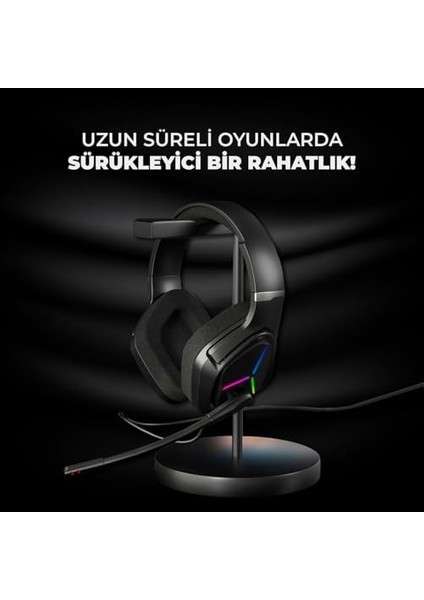 Lenovo Lecoo HT406 3.5mm Jack+Usb Kulak Üstü Rgb LED Aydınlatmalı, 50MM, 100DB Ses Sürücüleri Askılı Kafa Bandı Profesyonel Tip Kablolu Mikrofonlu Oyuncu Kulaklığı, Tek Ebat, Siyah