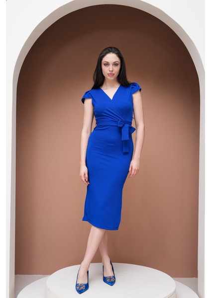 Kuşaklı Kruvaze Yaka Abiye Elbise fiyatları