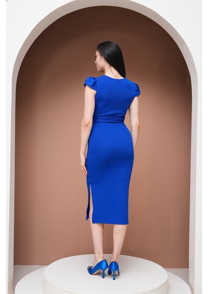 Kuşaklı Kruvaze Yaka Abiye Elbise fırsatları