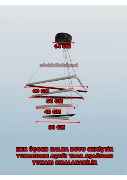 4 Katlı Üçgen Sarkıt LED Avize Siyah Kasa Üç Renk 6500K/4000K/3000K (Beyaz /ılık Beyaz/sarı (Günışığı)) fiyatları