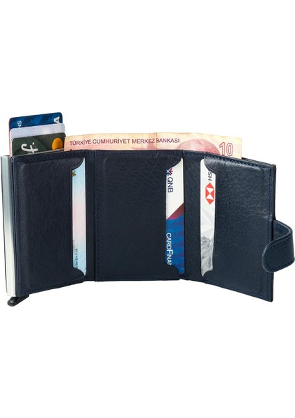 DG02 Deri Çıtçıtlı Mekanizmalı Cüzdan Kartlık Lacivert modelleri