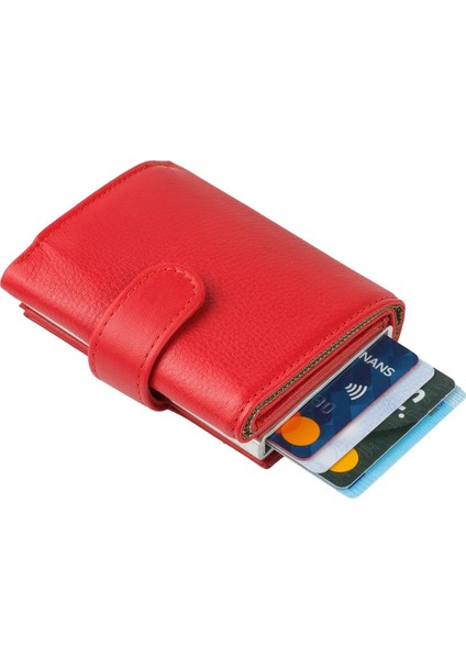 DG02 Deri Çıtçıtlı Mekanizmalı Cüzdan Kartlık Kırmızı fiyatları