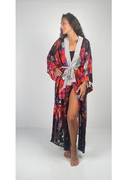 Aurora Kemerli Geniş Kollu Uzun Yakma Ipek Kimono fiyatları