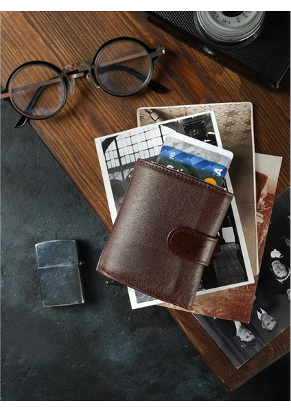 DG02 Deri Çıtçıtlı Mekanizmalı Cüzdan Kartlık Kahve