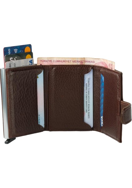 DG02 Deri Çıtçıtlı Mekanizmalı Cüzdan Kartlık Kahve modelleri