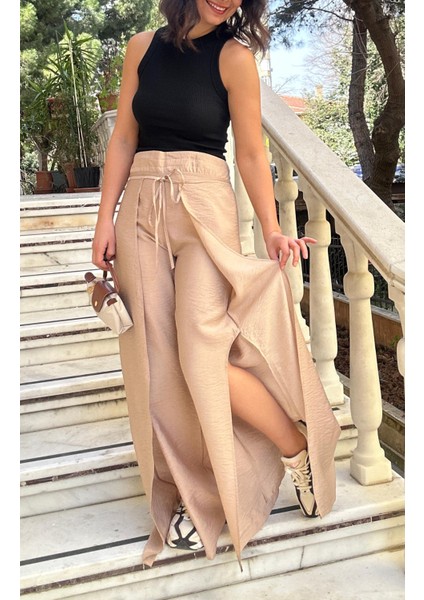 Kadın Camel Yırtmaçlı Pantolon