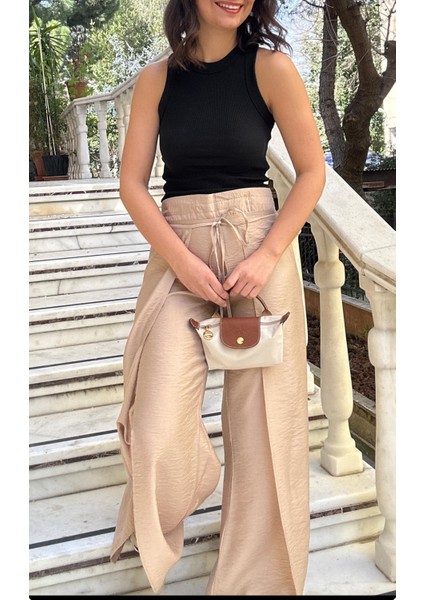 Kadın Camel Yırtmaçlı Pantolon