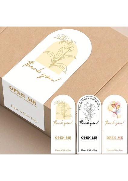 20 Adet Çiçek Baskılı Dikdörtgen Paketleme Etiketi 6X15CM
