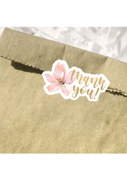 200 Adet Suluboya Tarzı Pembe Çiçekli "thank You" Yazılı Teşekkür Etiketi 3.81X2.03 cm Sticker fiyatları