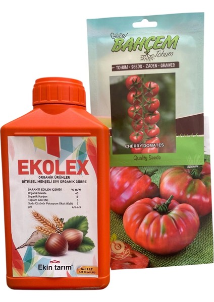 Çoklu Set Ekolex Sıvı Bitkisel Menşeli Organik Gübre Köy Domatesi Tohumu Çeri Domates Tohumu 10GR