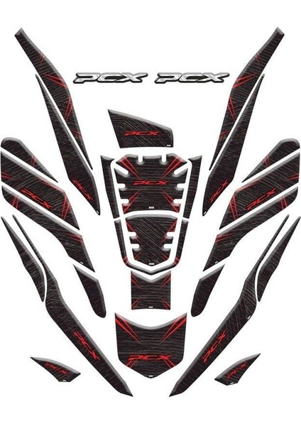 Gogo Honda Pcx (2020-2024) Tank Pad Set 005 Siyah/karbon/kırmızı