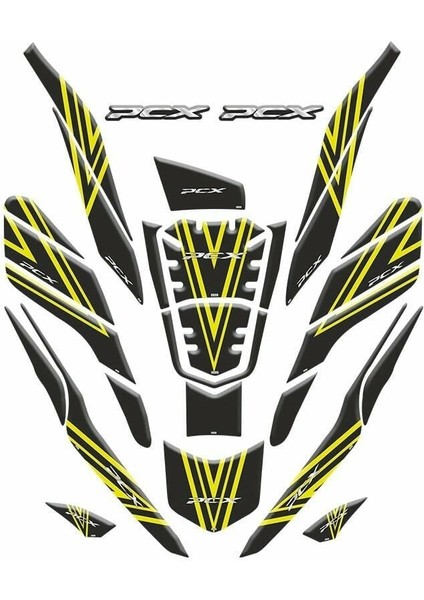 Gogo Honda Pcx (2020-2024) Tank Pad Set 008 Siyah/sarı